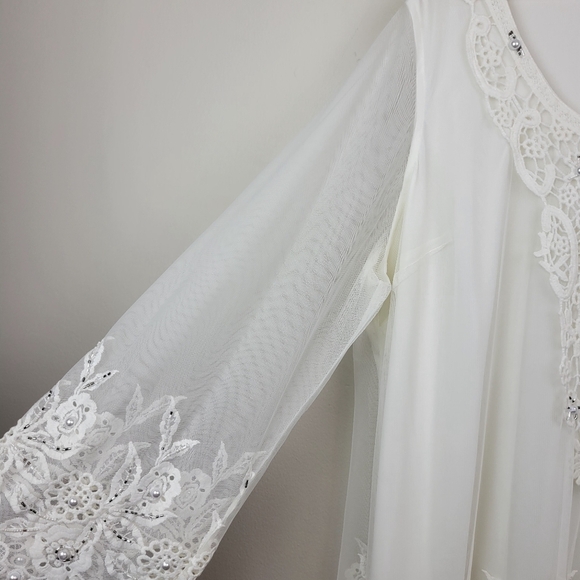 Roaman's Embellished Mesh Overlay Tunic Top Size 22W Ivory Lace Pearl Sheer - Picture 9 of 16